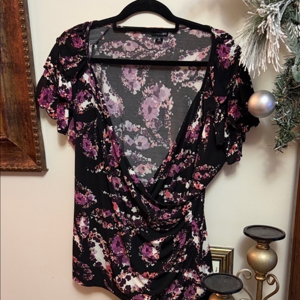 East 5th Black and Purple Floral Blouse